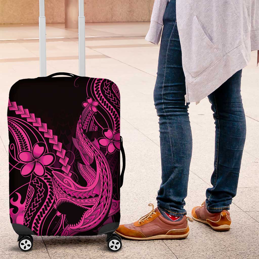 Pink Black Aloha Hawaii Luggage Cover Polynesian Shark Tattoo With Plumeria - Polynesian Pride