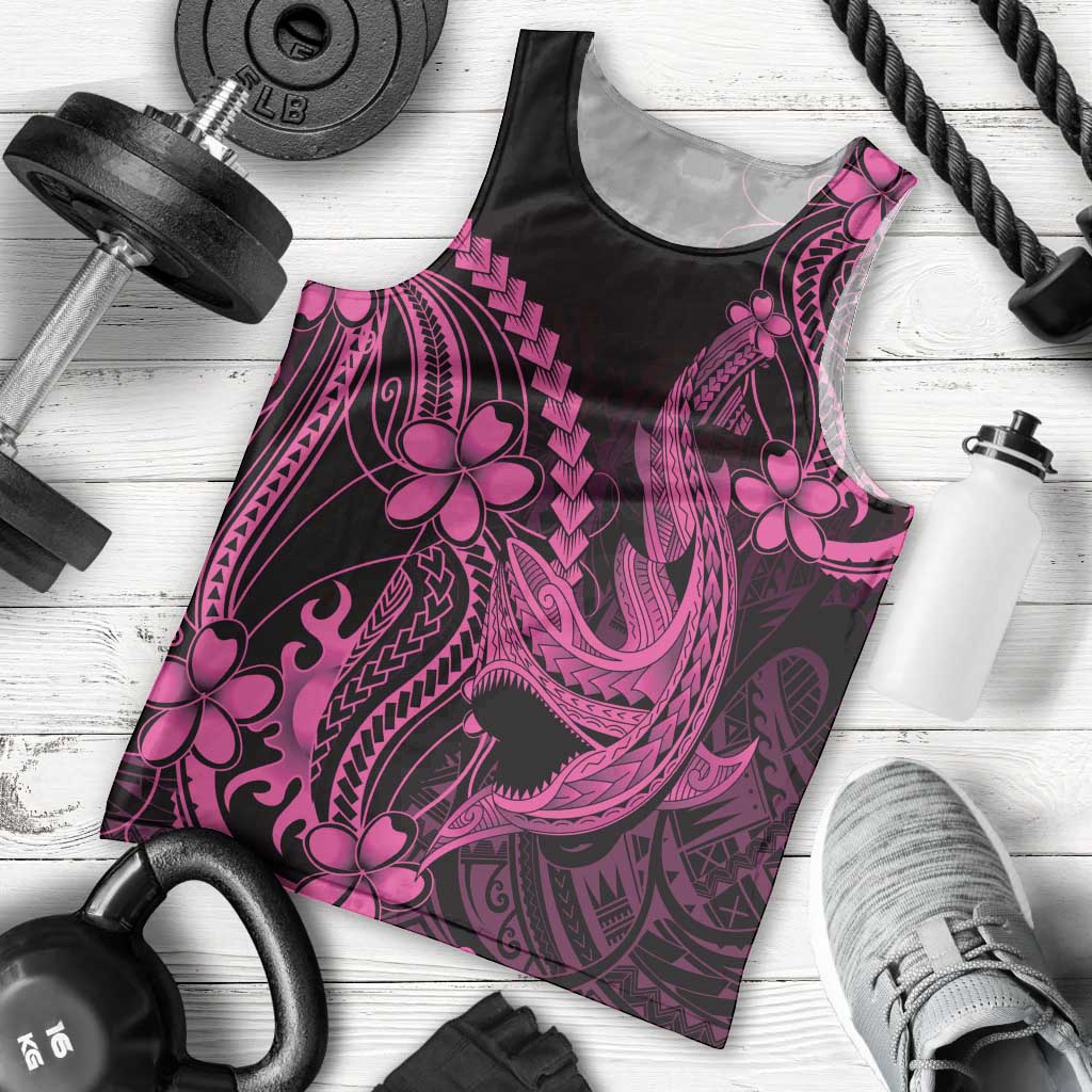 Pink Black Aloha Hawaii Men Tank Top Polynesian Shark Tattoo With Plumeria LT14 - Polynesian Pride