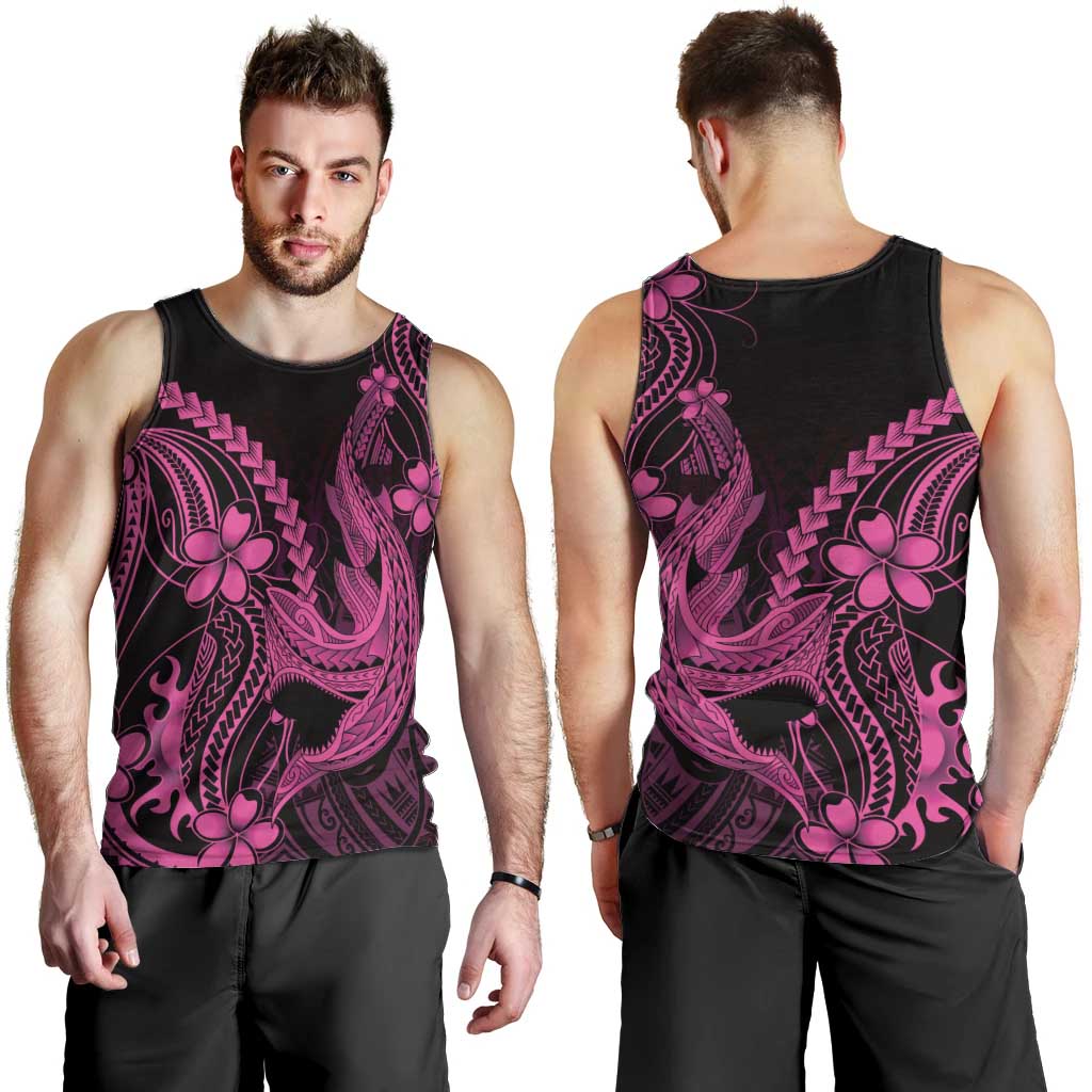 Pink Black Aloha Hawaii Men Tank Top Polynesian Shark Tattoo With Plumeria LT14 - Polynesian Pride