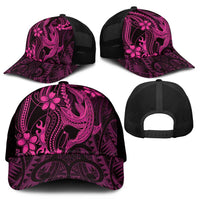 Pink Black Aloha Hawaii Mesh Trucker Cap Polynesian Shark Tattoo With Plumeria - Polynesian Pride