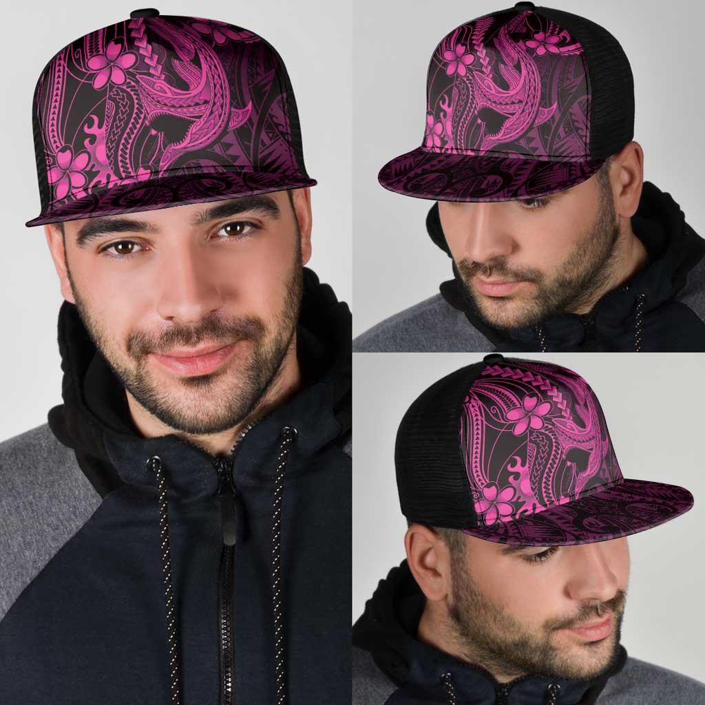Pink Black Aloha Hawaii Mesh Trucker Cap Polynesian Shark Tattoo With Plumeria - Polynesian Pride