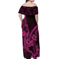 Pink Black Aloha Hawaii Off Shoulder Maxi Dress Polynesian Shark Tattoo With Plumeria - Polynesian Pride