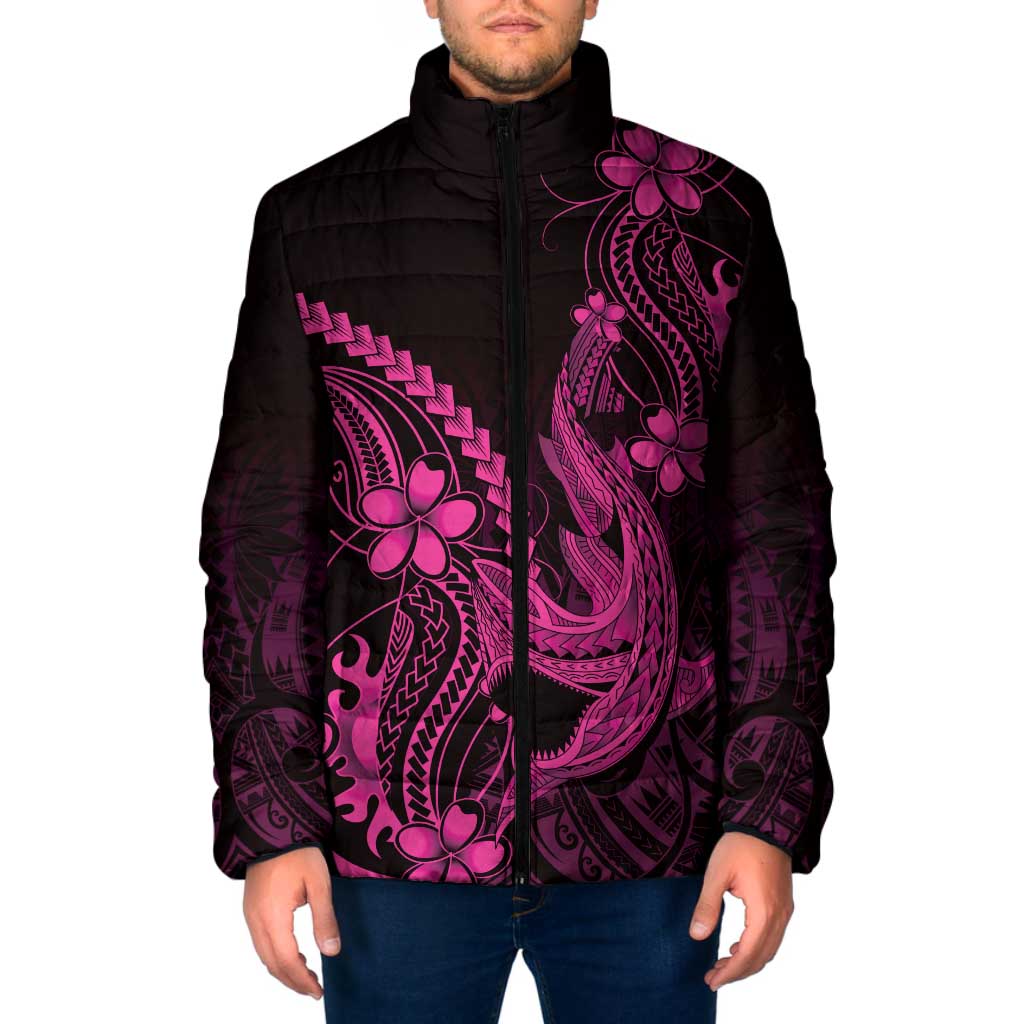 Pink Black Aloha Hawaii Padded Jacket Polynesian Shark Tattoo With Plumeria LT14 Men Pink - Polynesian Pride