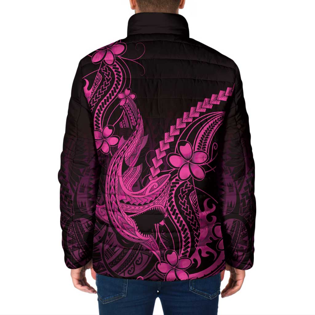 Pink Black Aloha Hawaii Padded Jacket Polynesian Shark Tattoo With Plumeria LT14 - Polynesian Pride
