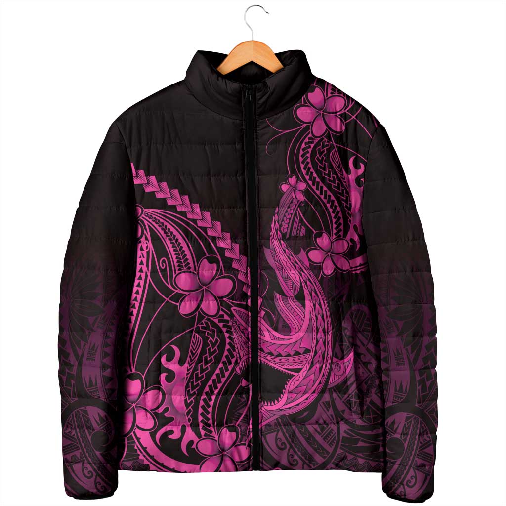 Pink Black Aloha Hawaii Padded Jacket Polynesian Shark Tattoo With Plumeria LT14 - Polynesian Pride