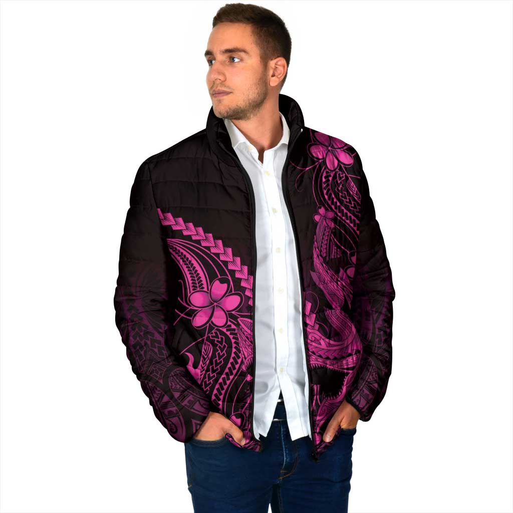 Pink Black Aloha Hawaii Padded Jacket Polynesian Shark Tattoo With Plumeria LT14 - Polynesian Pride