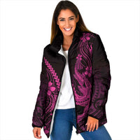 Pink Black Aloha Hawaii Padded Jacket Polynesian Shark Tattoo With Plumeria LT14 Women Pink - Polynesian Pride