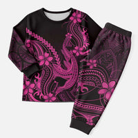 Pink Black Aloha Hawaii Christmas Pajama Set Polynesian Shark Tattoo With Plumeria - Polynesian Pride