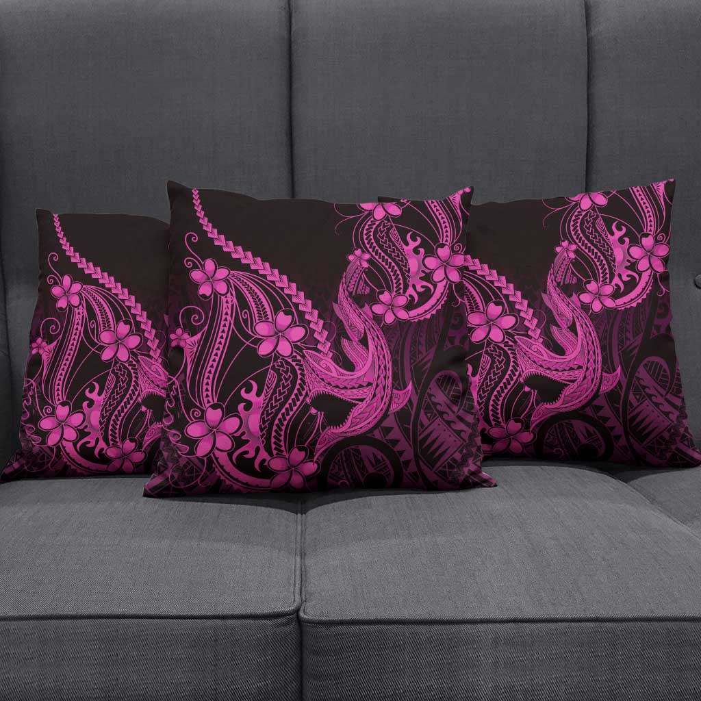 Pink Black Aloha Hawaii Pillow Cover Polynesian Shark Tattoo With Plumeria - Polynesian Pride