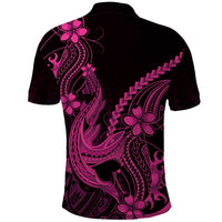 Pink Black Aloha Hawaii Polo Shirt Polynesian Shark Tattoo With Plumeria - Polynesian Pride