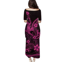 Pink Black Aloha Hawaii Puletasi Polynesian Shark Tattoo With Plumeria - Polynesian Pride