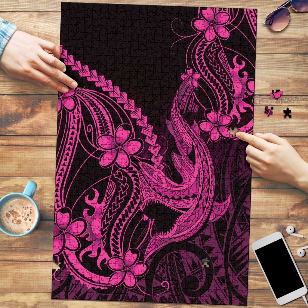 Pink Black Aloha Hawaii Puzzle Polynesian Shark Tattoo With Plumeria LT14 Pink - Polynesian Pride