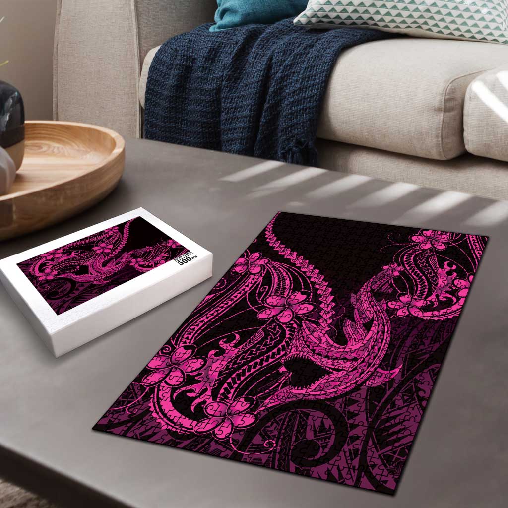 Pink Black Aloha Hawaii Puzzle Polynesian Shark Tattoo With Plumeria LT14 - Polynesian Pride