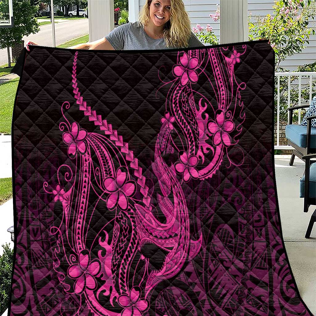 Pink Black Aloha Hawaii Quilt Polynesian Shark Tattoo With Plumeria - Polynesian Pride