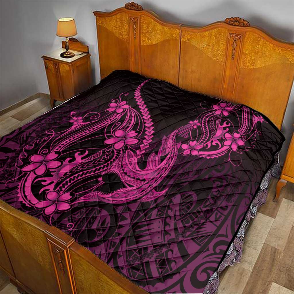 Pink Black Aloha Hawaii Quilt Polynesian Shark Tattoo With Plumeria - Polynesian Pride
