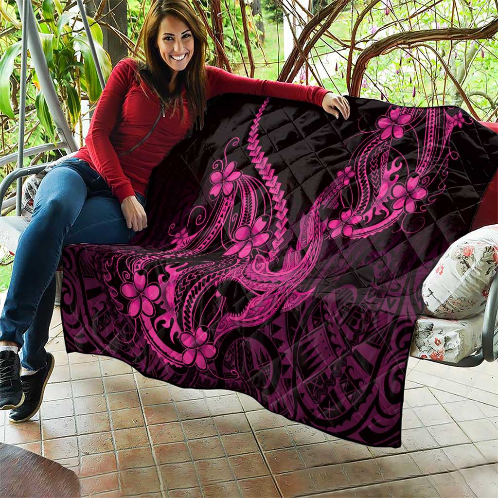 Pink Black Aloha Hawaii Quilt Polynesian Shark Tattoo With Plumeria - Polynesian Pride