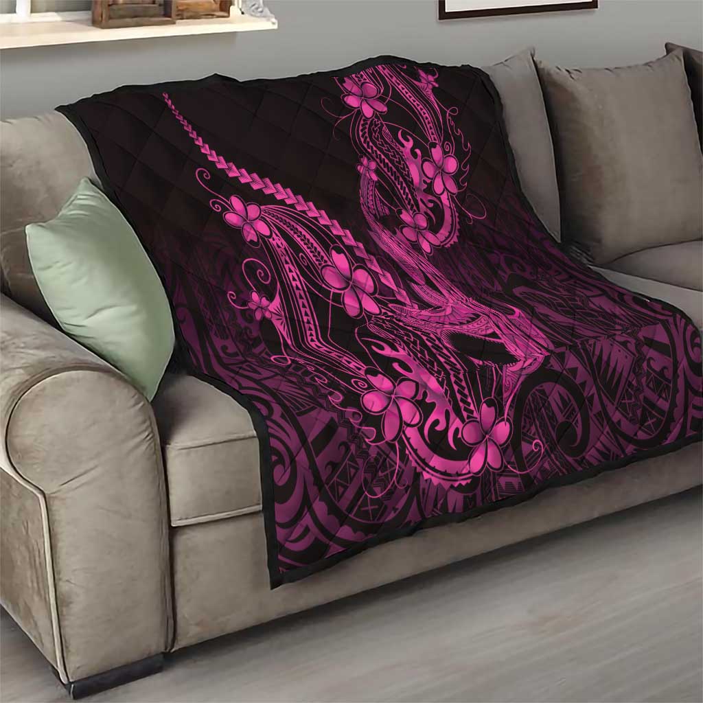 Pink Black Aloha Hawaii Quilt Polynesian Shark Tattoo With Plumeria - Polynesian Pride