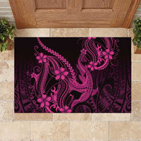 Pink Black Aloha Hawaii Rubber Doormat Polynesian Shark Tattoo With Plumeria LT14 Pink - Polynesian Pride