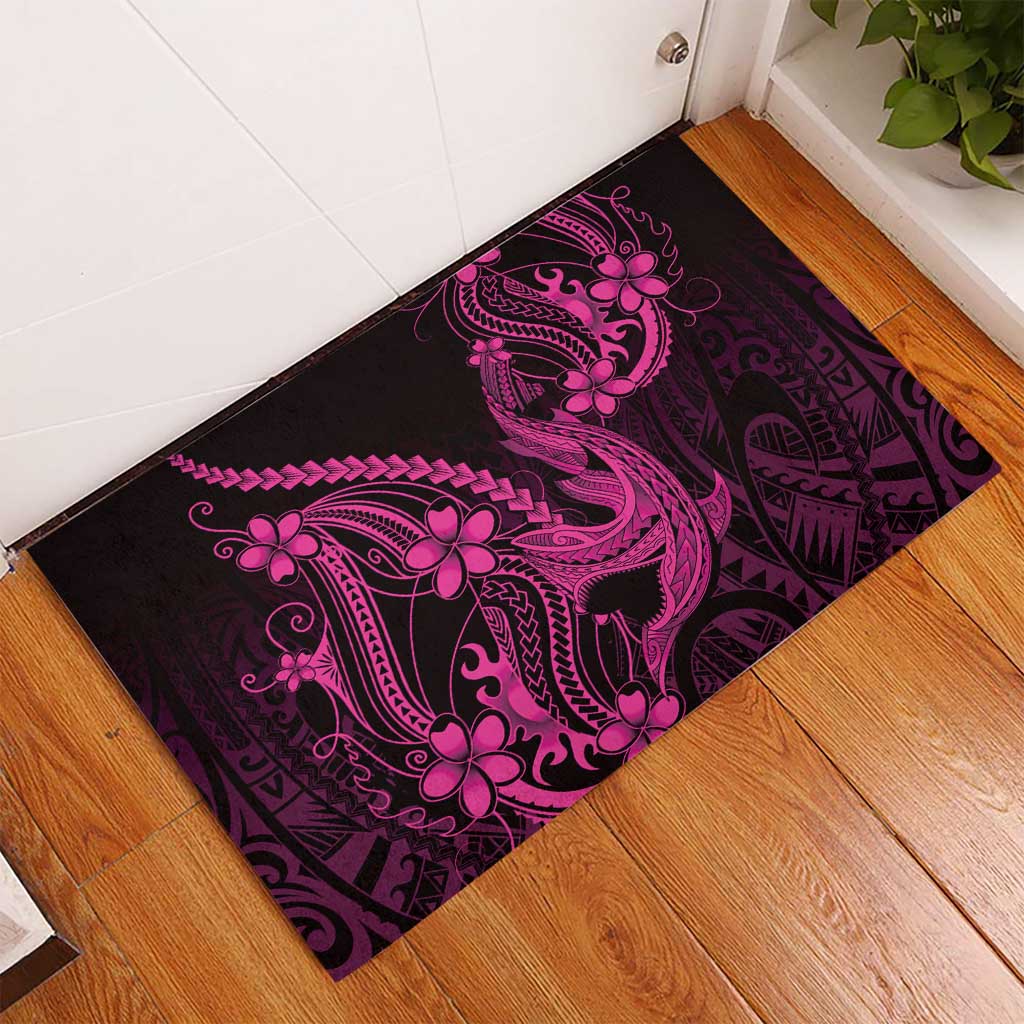 Pink Black Aloha Hawaii Rubber Doormat Polynesian Shark Tattoo With Plumeria LT14 - Polynesian Pride