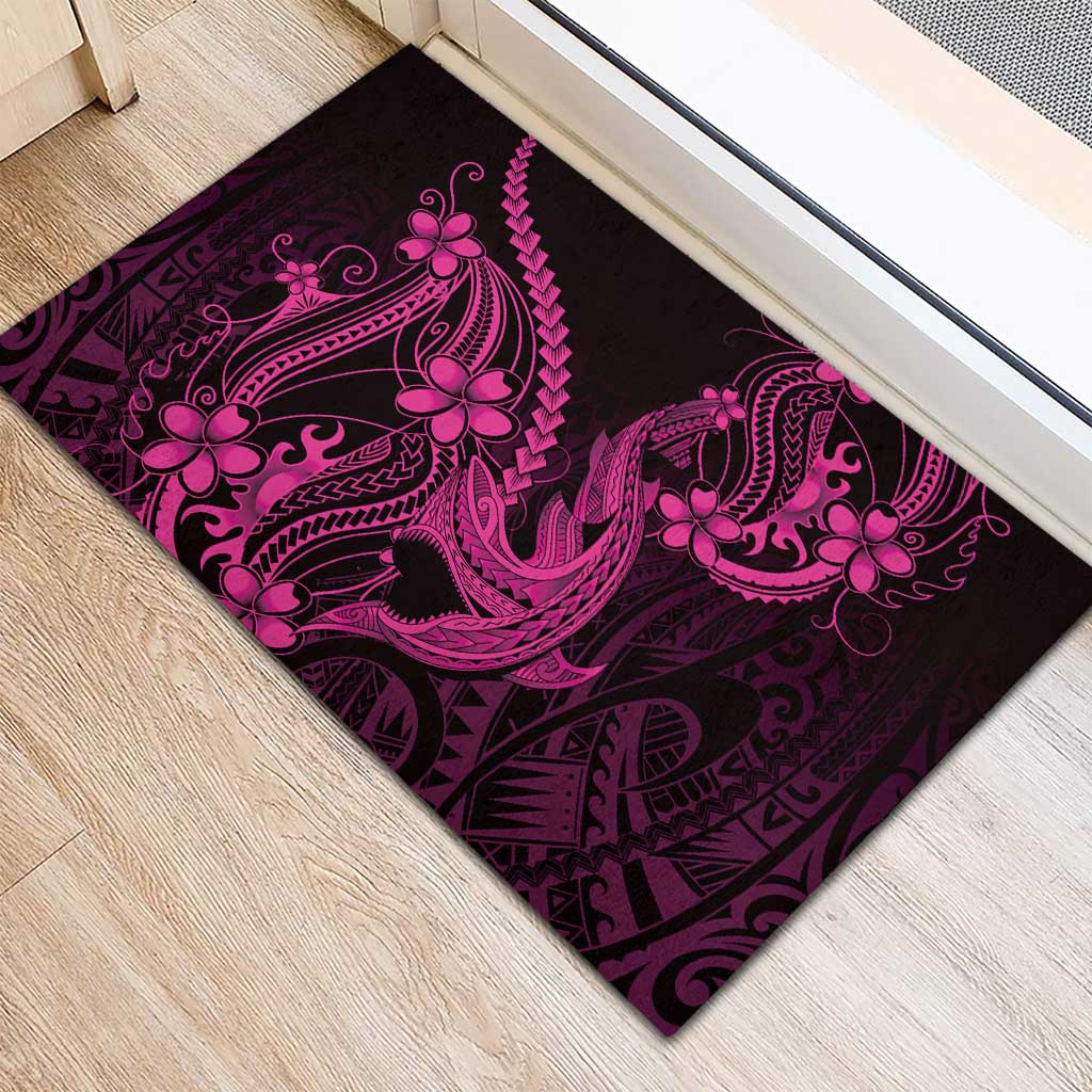 Pink Black Aloha Hawaii Rubber Doormat Polynesian Shark Tattoo With Plumeria LT14 - Polynesian Pride