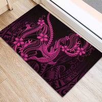 Pink Black Aloha Hawaii Rubber Doormat Polynesian Shark Tattoo With Plumeria LT14 - Polynesian Pride