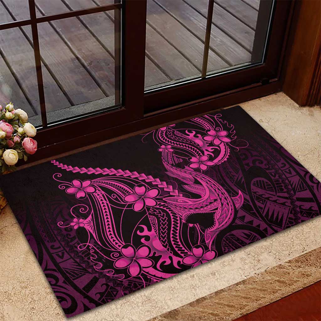 Pink Black Aloha Hawaii Rubber Doormat Polynesian Shark Tattoo With Plumeria LT14 - Polynesian Pride