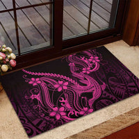 Pink Black Aloha Hawaii Rubber Doormat Polynesian Shark Tattoo With Plumeria LT14 - Polynesian Pride