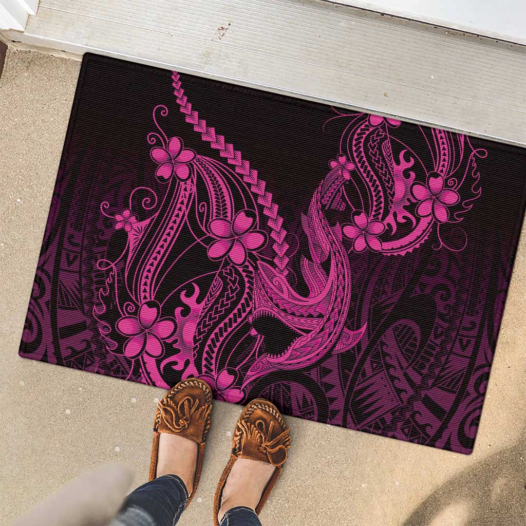 Pink Black Aloha Hawaii Rubber Doormat Polynesian Shark Tattoo With Plumeria LT14 - Polynesian Pride