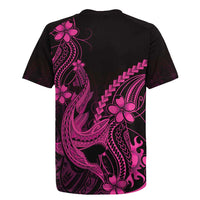 Pink Black Aloha Hawaii Rugby Jersey Polynesian Shark Tattoo With Plumeria - Polynesian Pride