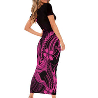 Pink Black Aloha Hawaii Short Sleeve Bodycon Dress Polynesian Shark Tattoo With Plumeria - Polynesian Pride