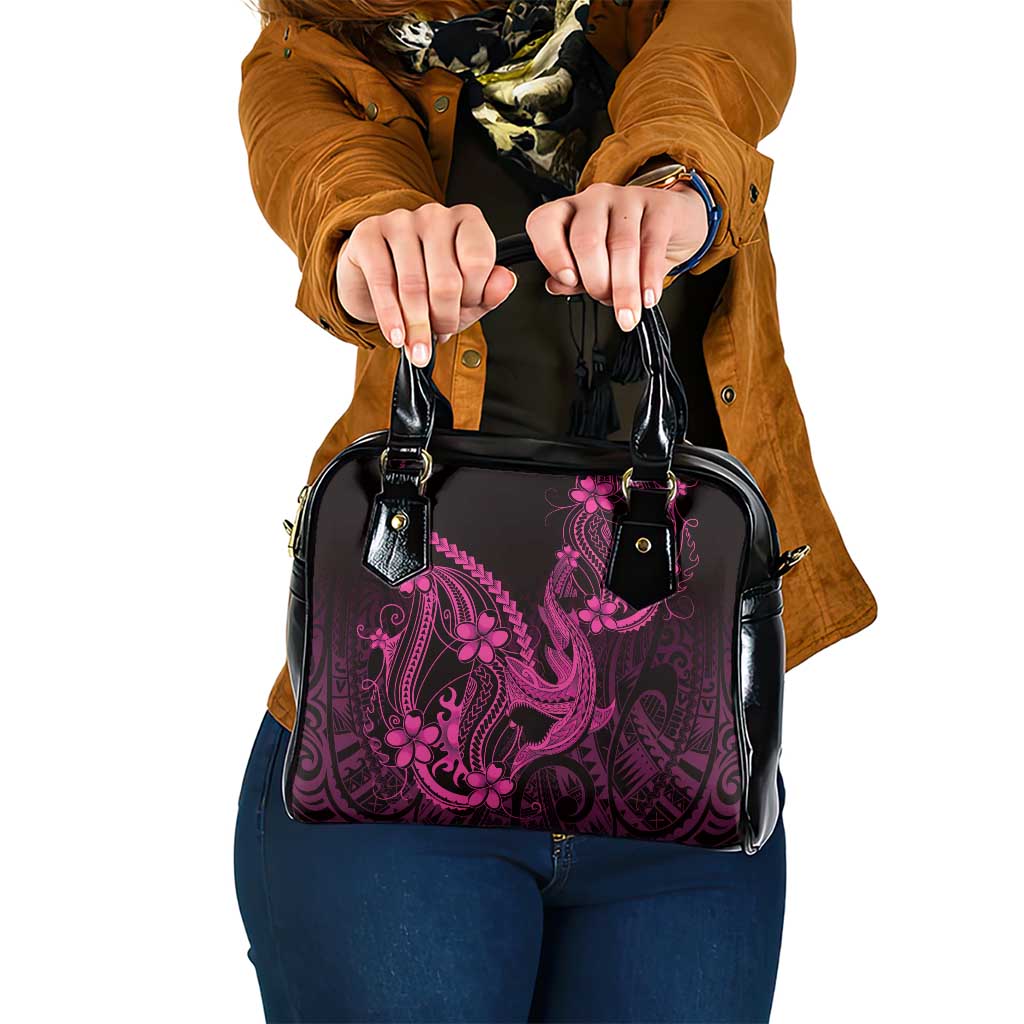 Pink Black Aloha Hawaii Shoulder Handbag Polynesian Shark Tattoo With Plumeria LT14 One Size Pink - Polynesian Pride