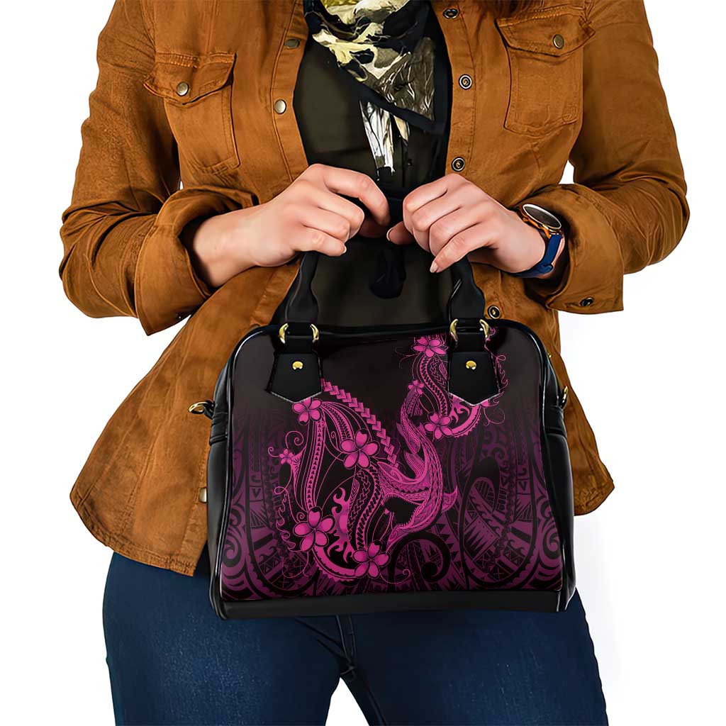 Pink Black Aloha Hawaii Shoulder Handbag Polynesian Shark Tattoo With Plumeria LT14 - Polynesian Pride