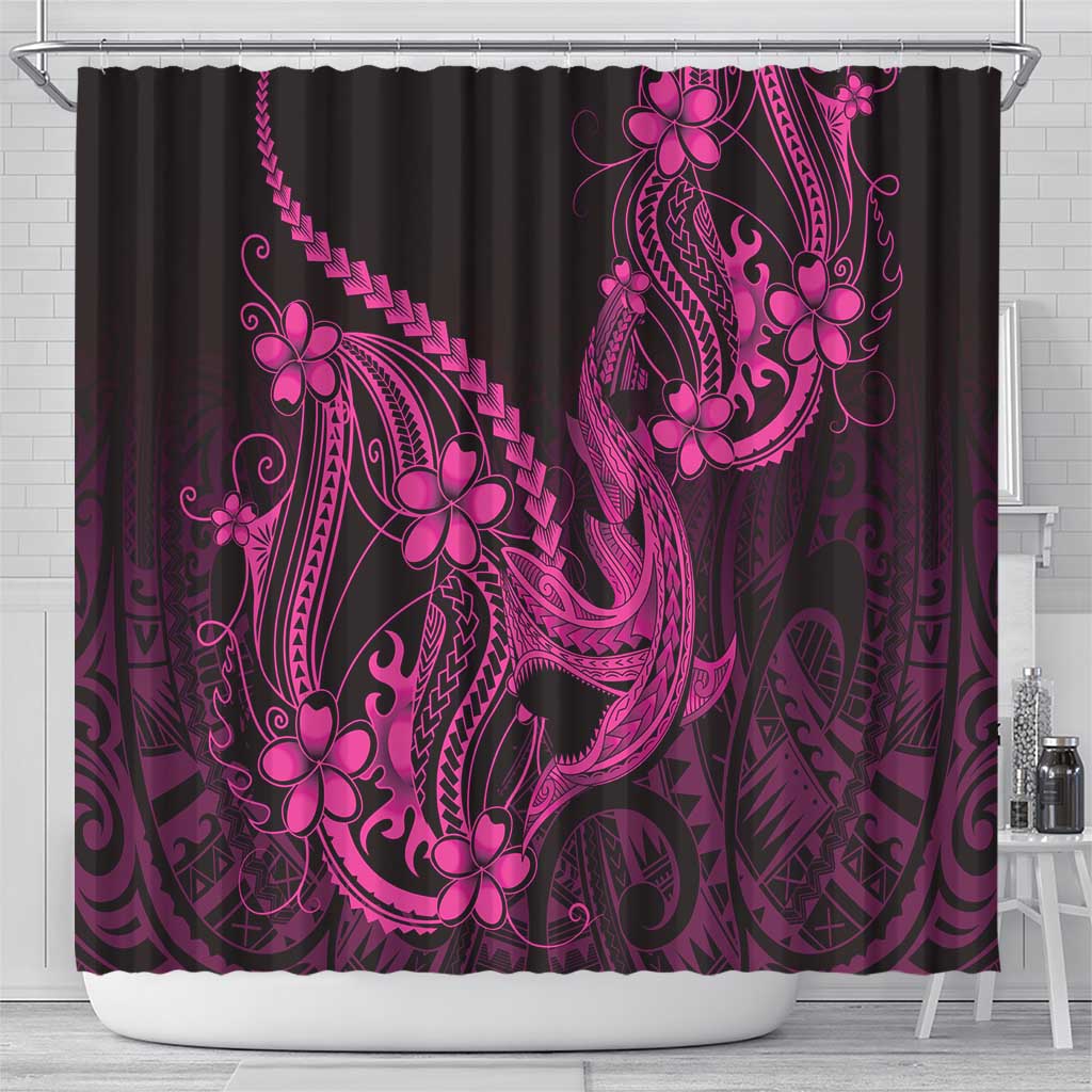 Pink Black Aloha Hawaii Shower Curtain Polynesian Shark Tattoo With Plumeria - Polynesian Pride