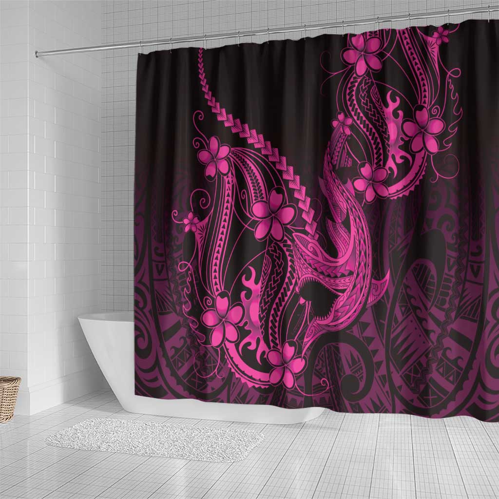 Pink Black Aloha Hawaii Shower Curtain Polynesian Shark Tattoo With Plumeria - Polynesian Pride