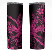 Pink Black Aloha Hawaii Skinny Tumbler Polynesian Shark Tattoo With Plumeria - Polynesian Pride