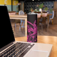 Pink Black Aloha Hawaii Skinny Tumbler Polynesian Shark Tattoo With Plumeria - Polynesian Pride