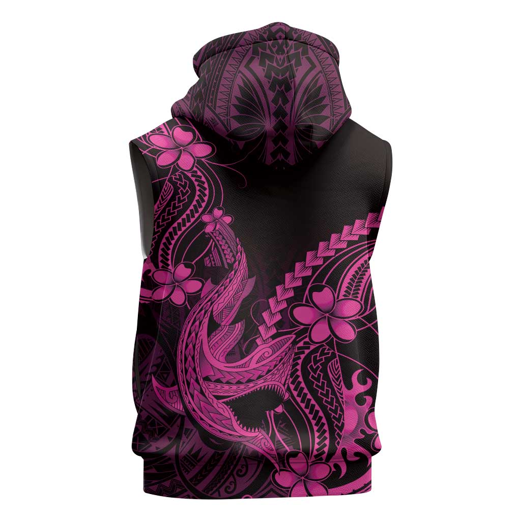 Pink Black Aloha Hawaii Sleeveless Hoodie Polynesian Shark Tattoo With Plumeria LT14 - Polynesian Pride