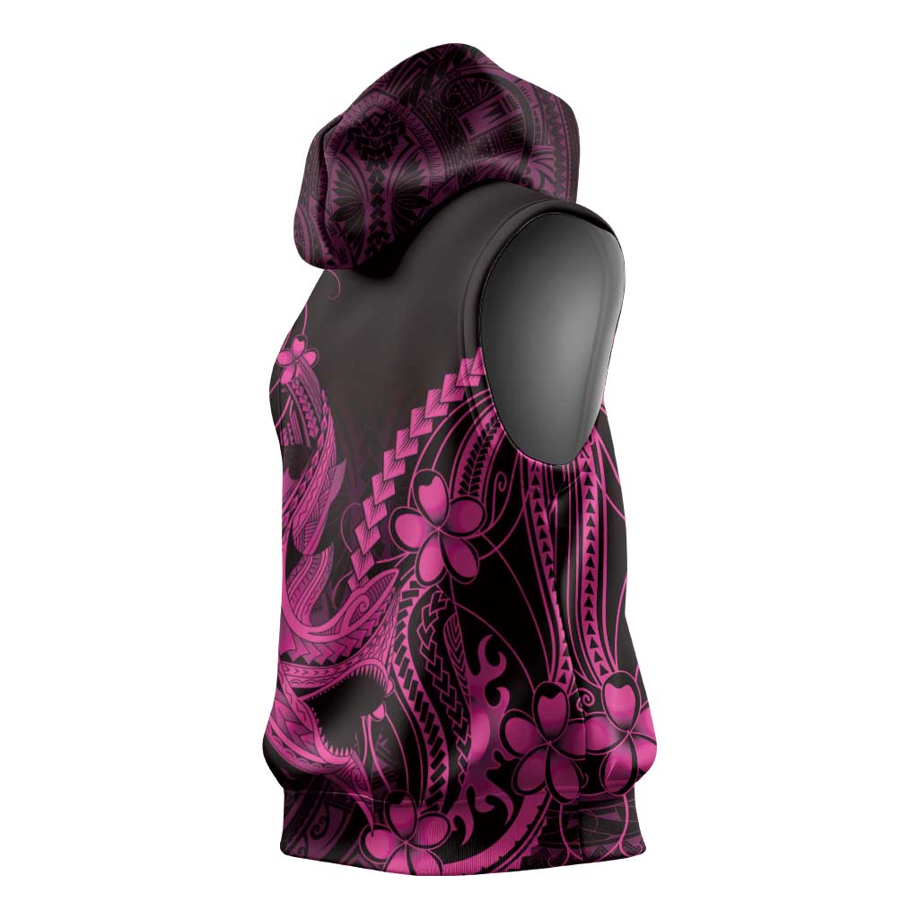 Pink Black Aloha Hawaii Sleeveless Hoodie Polynesian Shark Tattoo With Plumeria LT14 - Polynesian Pride