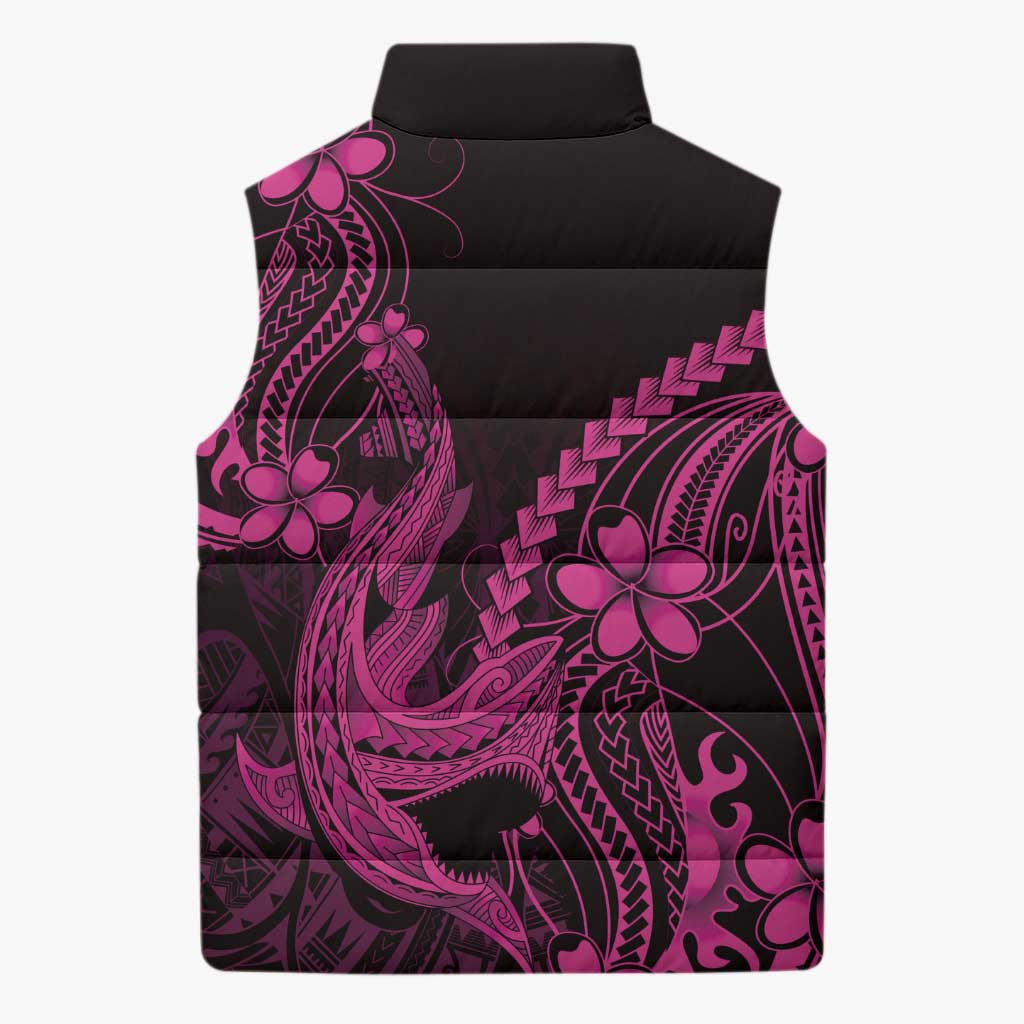Pink Black Aloha Hawaii Sleeveless Puffer Jacket Polynesian Shark Tattoo With Plumeria LT14 - Polynesian Pride