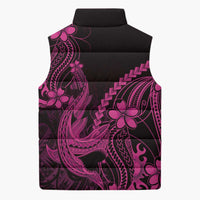 Pink Black Aloha Hawaii Sleeveless Puffer Jacket Polynesian Shark Tattoo With Plumeria LT14 - Polynesian Pride
