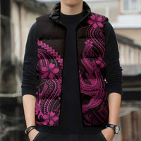 Pink Black Aloha Hawaii Sleeveless Puffer Jacket Polynesian Shark Tattoo With Plumeria LT14 - Polynesian Pride