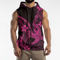 Pink Black Aloha Hawaii Sleeveless Zip Hoodie Polynesian Shark Tattoo With Plumeria LT14 - Polynesian Pride