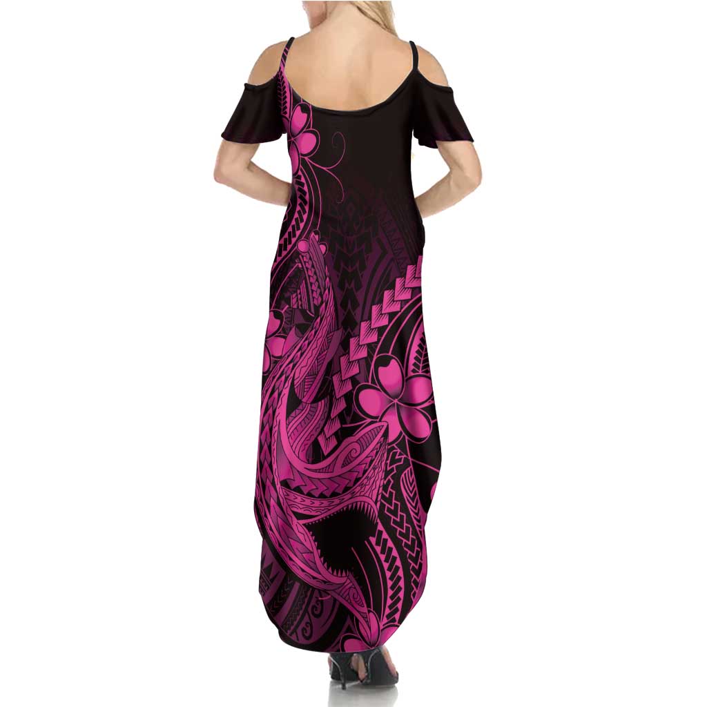 Pink Black Aloha Hawaii Summer Maxi Dress Polynesian Shark Tattoo With Plumeria - Polynesian Pride