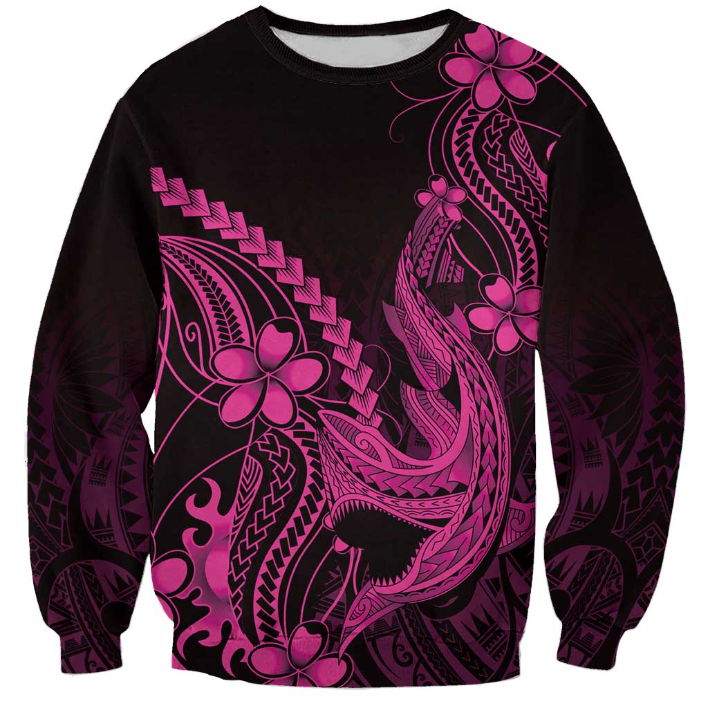 Pink Black Aloha Hawaii Sweatshirt Polynesian Shark Tattoo With Plumeria LT14 Unisex Pink - Polynesian Pride