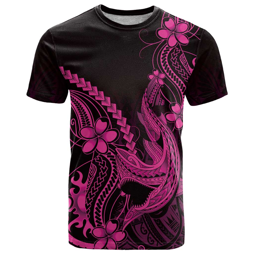 Pink Black Aloha Hawaii T Shirt Polynesian Shark Tattoo With Plumeria - Polynesian Pride