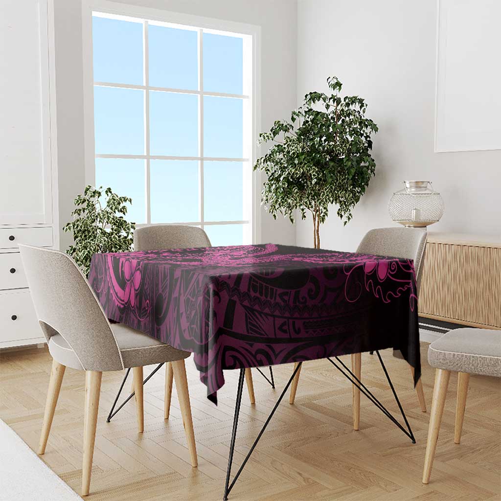 Pink Black Aloha Hawaii Tablecloth Polynesian Shark Tattoo With Plumeria - Polynesian Pride