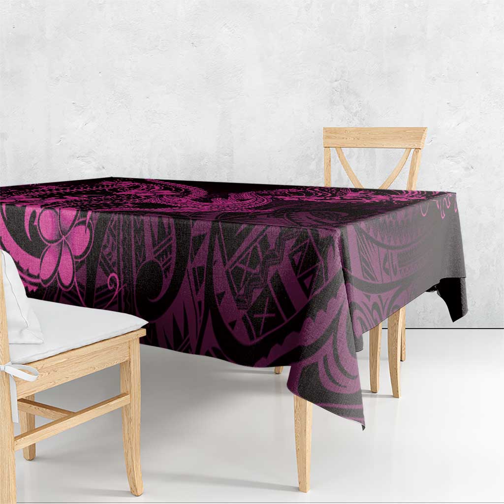 Pink Black Aloha Hawaii Tablecloth Polynesian Shark Tattoo With Plumeria - Polynesian Pride