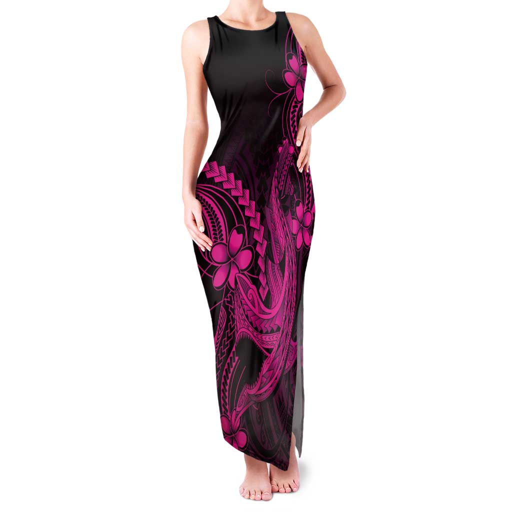 Pink Black Aloha Hawaii Tank Maxi Dress Polynesian Shark Tattoo With Plumeria - Polynesian Pride