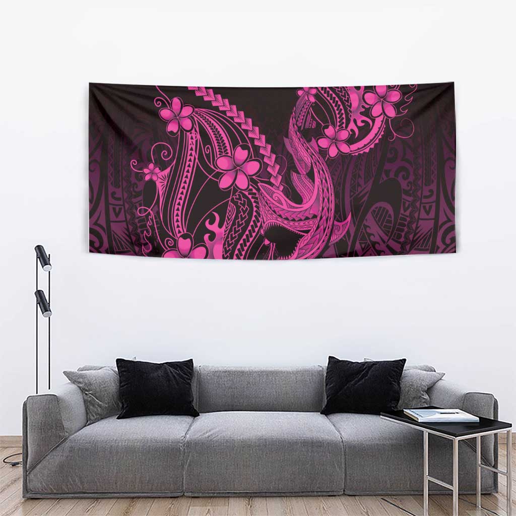 Pink Black Aloha Hawaii Tapestry Polynesian Shark Tattoo With Plumeria - Polynesian Pride