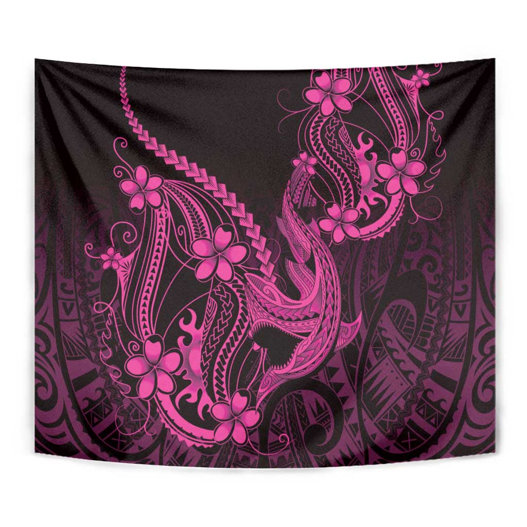 Pink Black Aloha Hawaii Tapestry Polynesian Shark Tattoo With Plumeria - Polynesian Pride